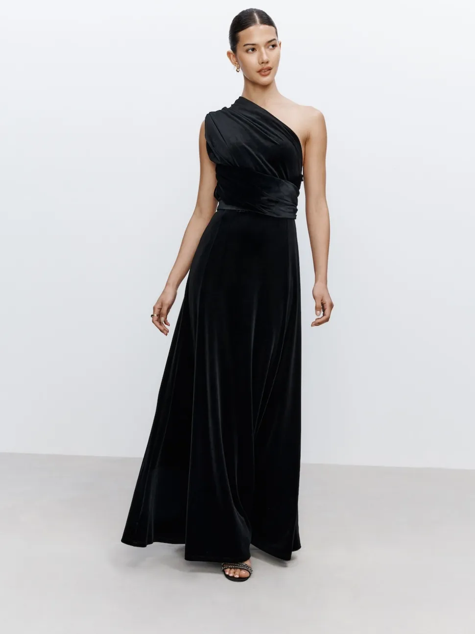 Black Bridesmaid Velvet Multiway Maxi Dress