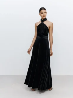 Black Bridesmaid Velvet Multiway Maxi Dress