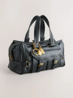 Black Charm Buckle Hand Held Bag
