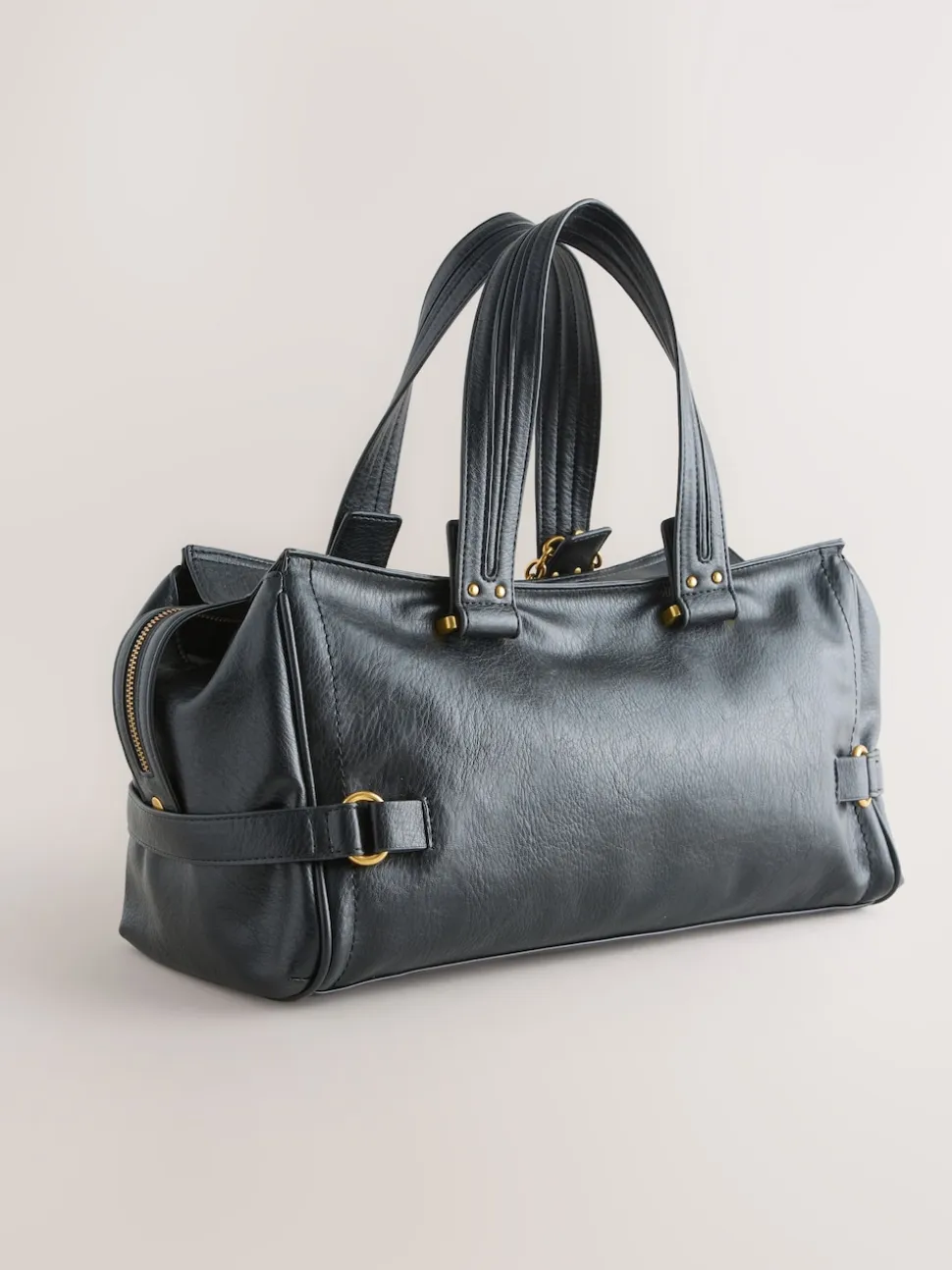 Black Charm Buckle Hand Held Bag