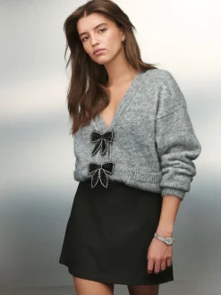 Black Coated Denim Mini Skirt