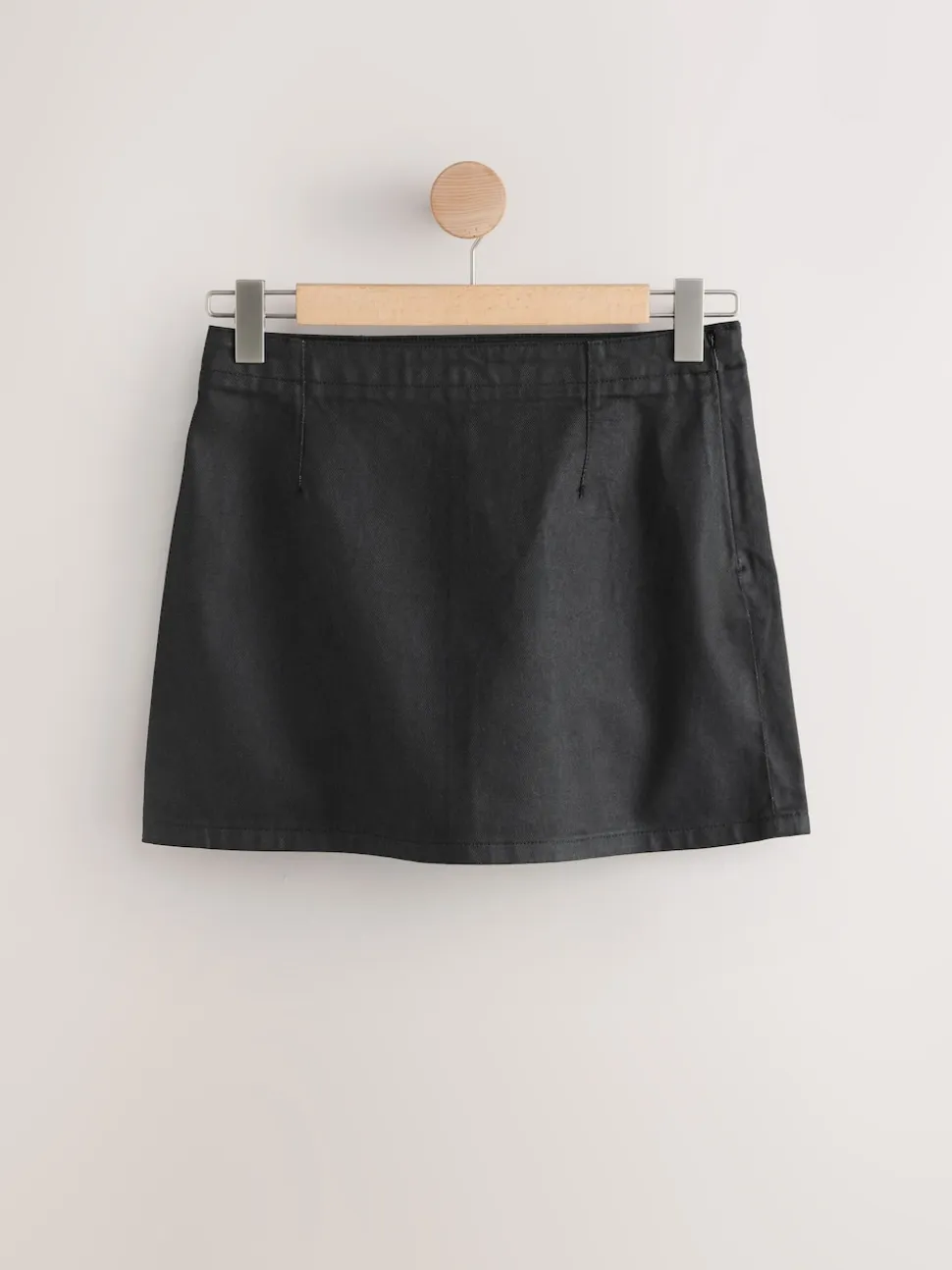 Black Coated Denim Mini Skirt