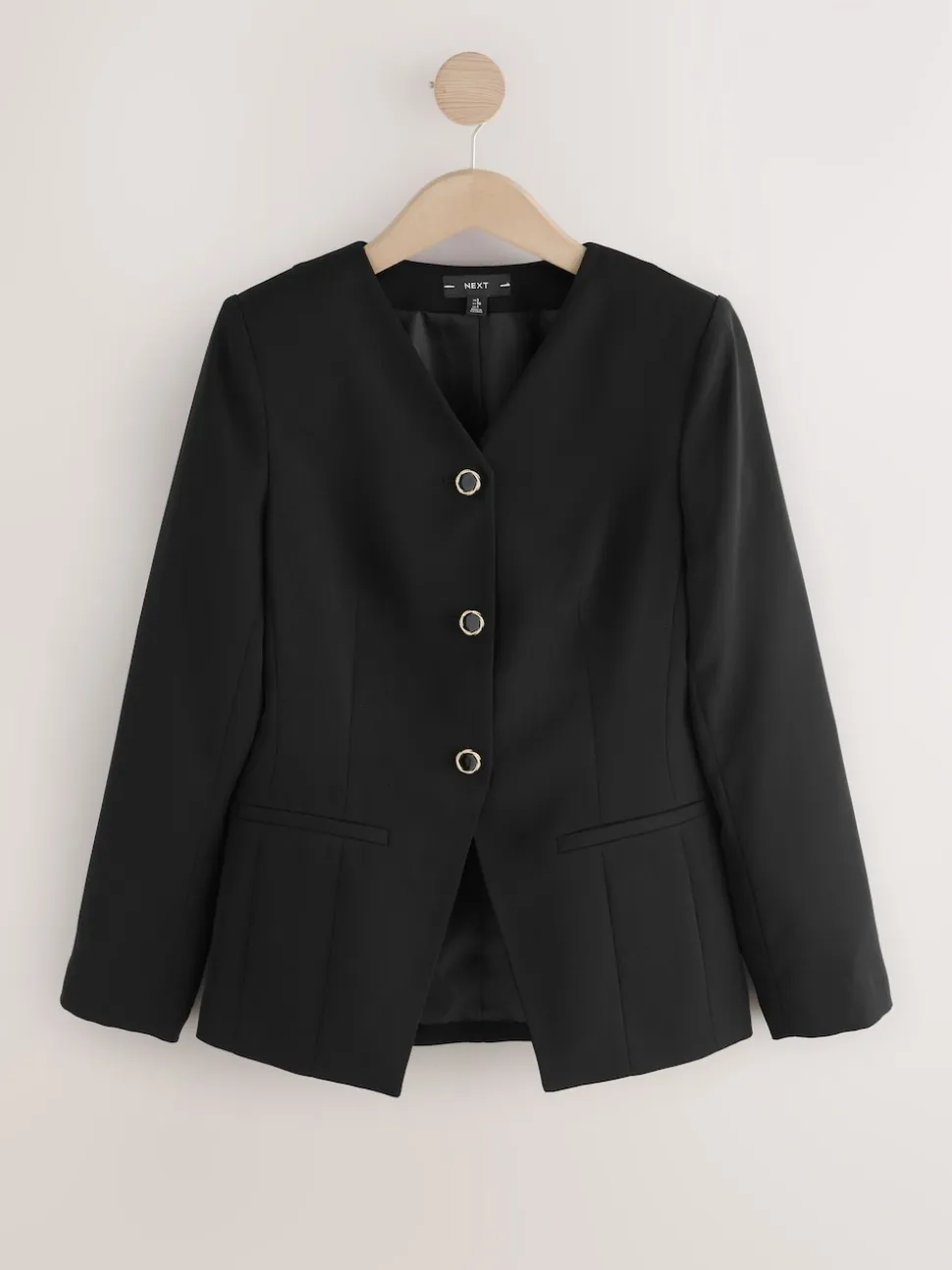 Black Collarless V-Neck Blazer
