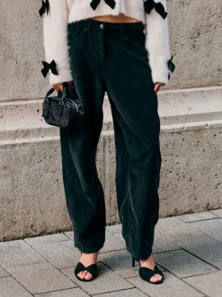 Black Cord Barrel Leg Trousers