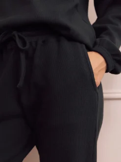 Black Cosy Waffle Long Sleeve Pyjamas