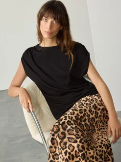 Black Cotton Blend Sleeveless Drape Top