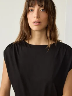 Black Cotton Blend Sleeveless Drape Top