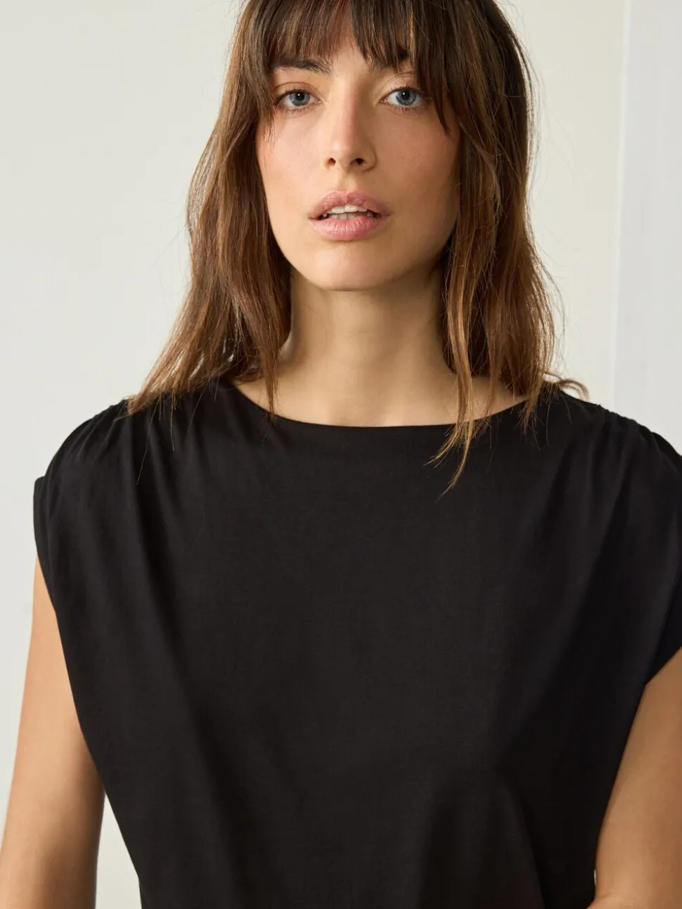 Black Cotton Blend Sleeveless Drape Top