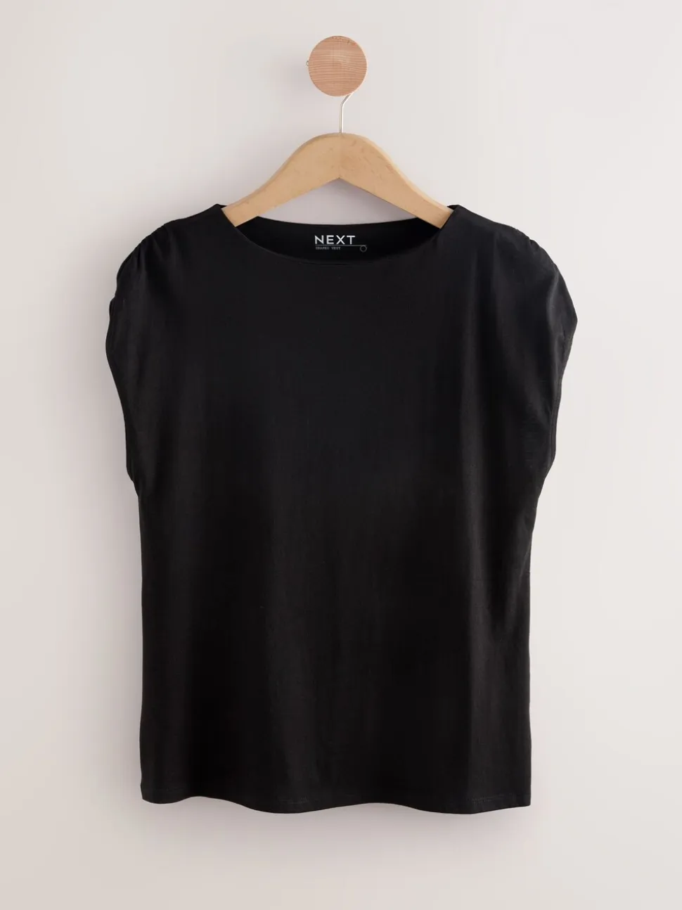 Black Cotton Blend Sleeveless Drape Top