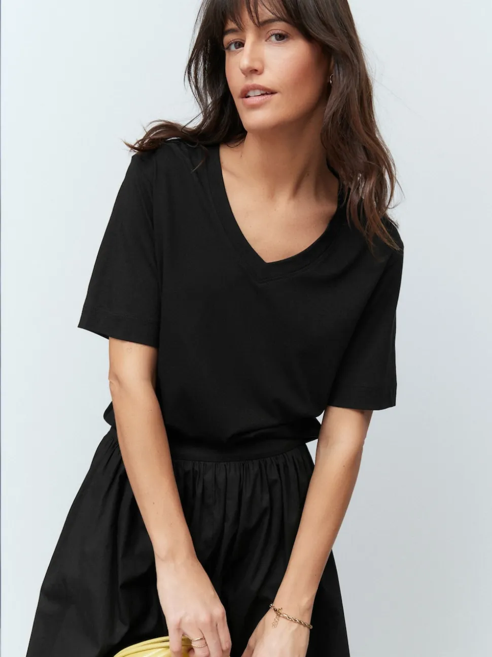 Black Cotton Modal Slouch V-Neck T-Shirt
