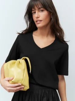 Black Cotton Modal Slouch V-Neck T-Shirt