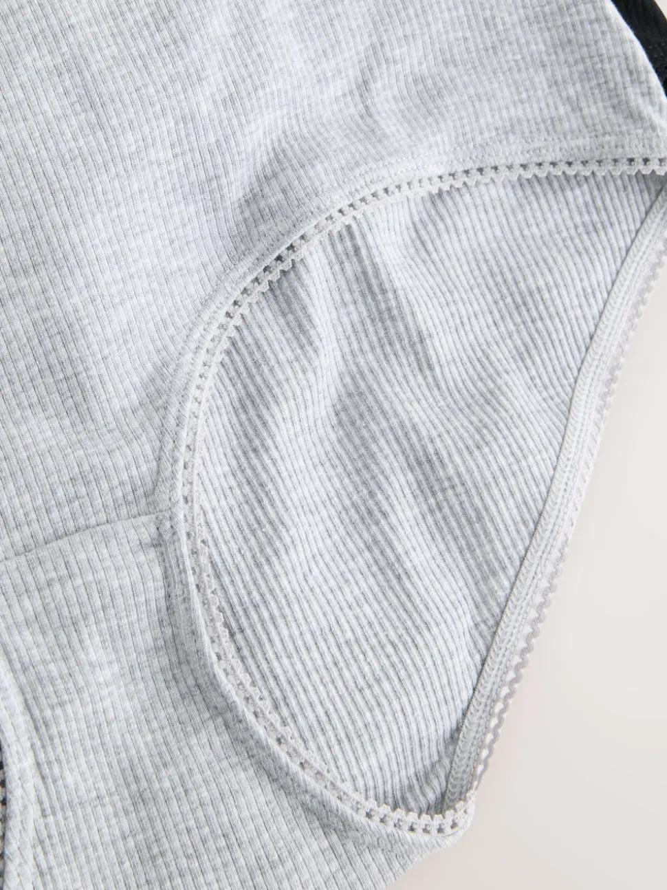 Black Cotton Rib Knickers 7 Pack