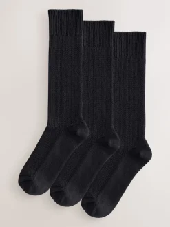 Black Cotton Slub Slouchy Ankle Socks 3 Pack