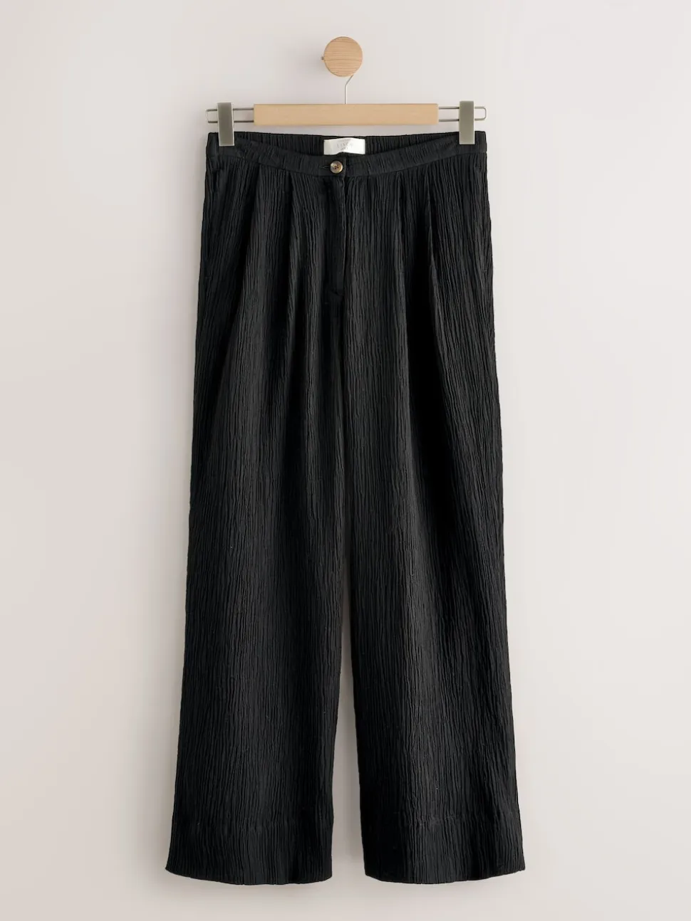 Black Crinkle Textured Wide Leg Trousers With Linen