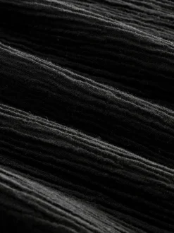 Black Crinkle Textured Wide Leg Trousers With Linen