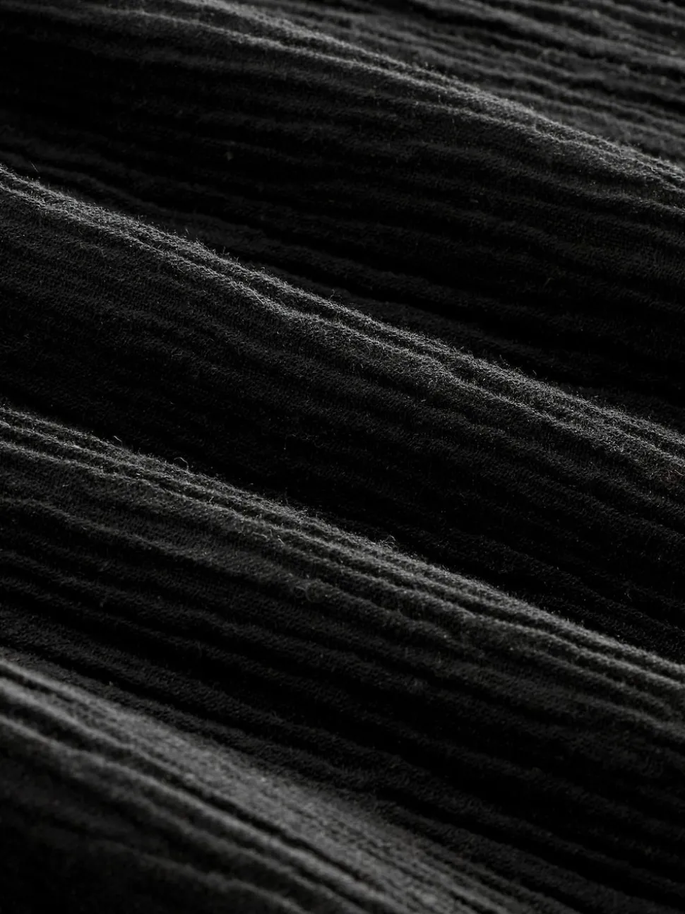 Black Crinkle Textured Wide Leg Trousers With Linen