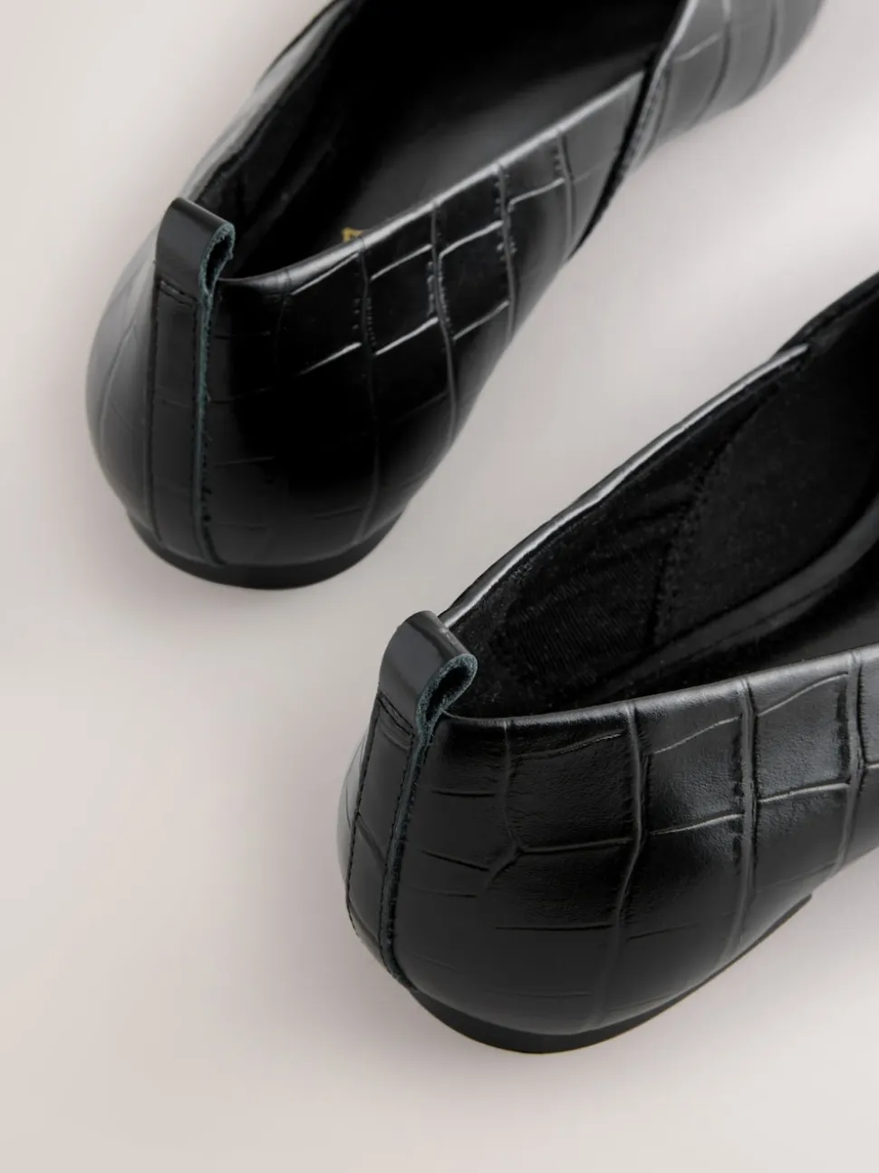 Black Croc Effect Premium Leather Pointed Toe Ballerinas