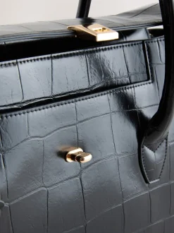 Black Croc Effect Shoulder Bag