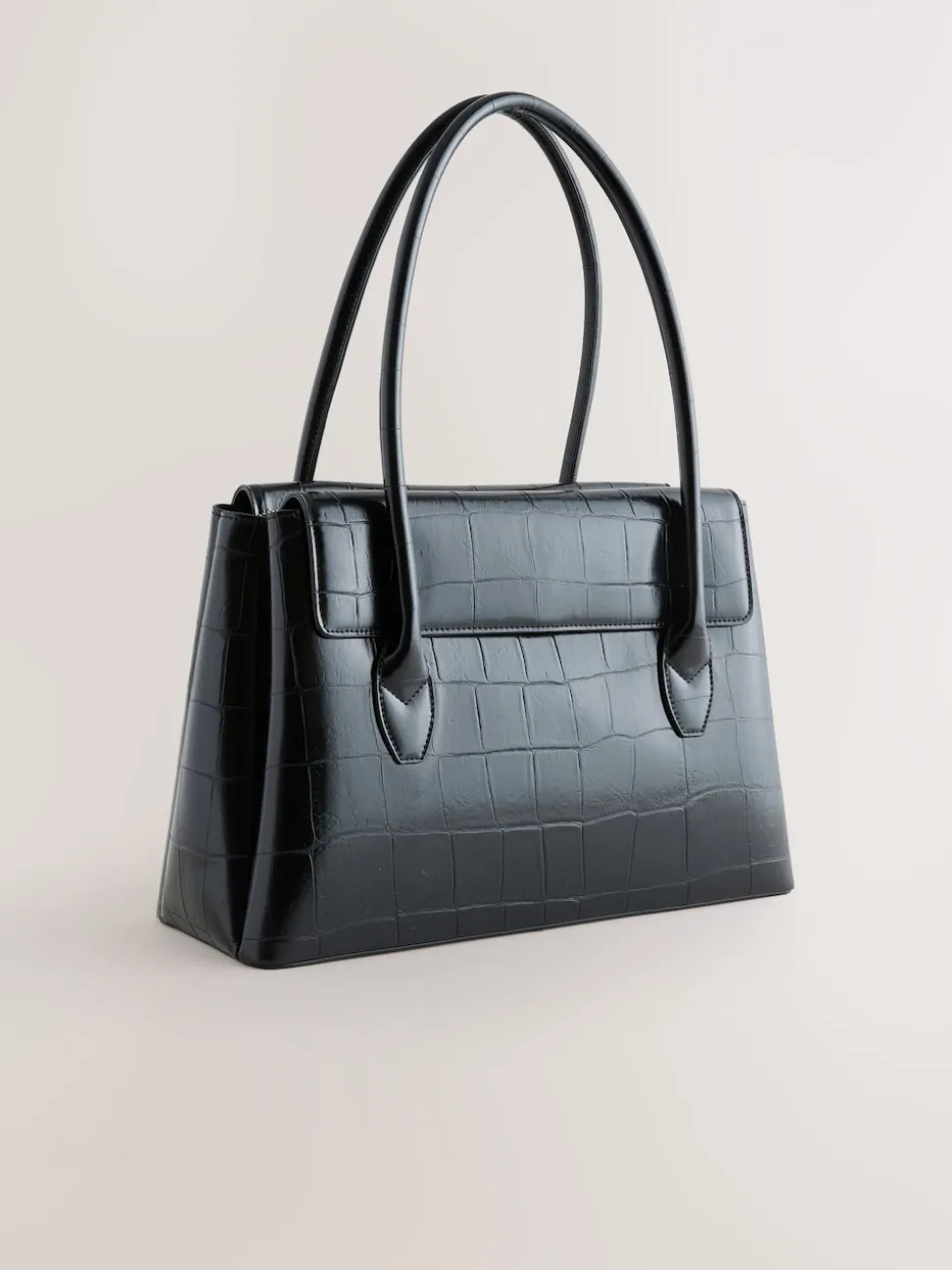Black Croc Effect Shoulder Bag