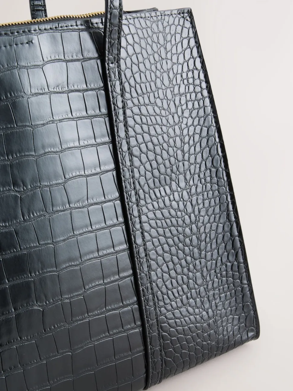 Black Croc Effect Structured Tote Bag