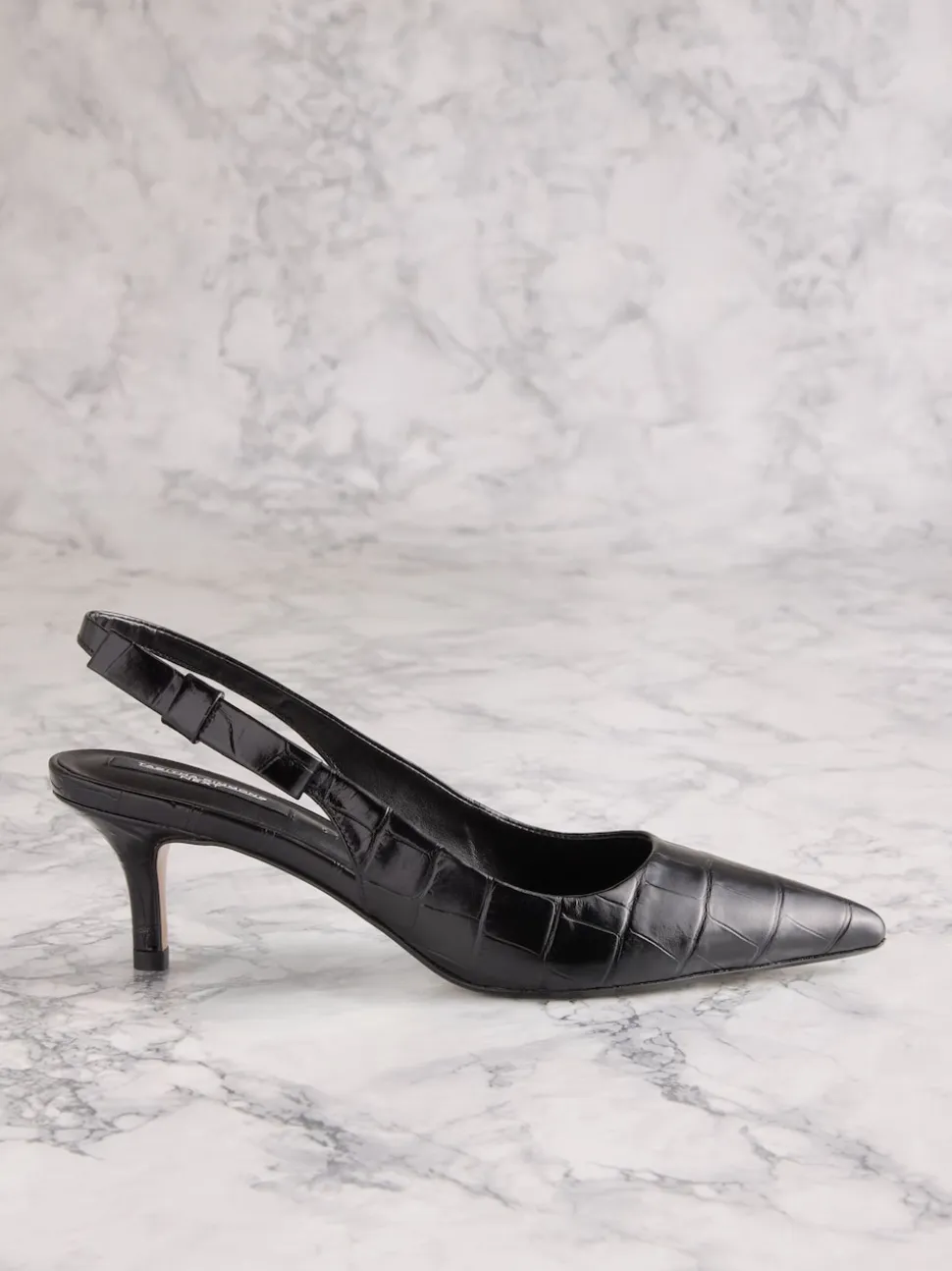 Black Croc Embossed Leather Tabitha Simmons x Next Dela Slingback Point Heels