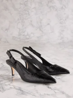 Black Croc Embossed Leather Tabitha Simmons x Next Dela Slingback Point Heels