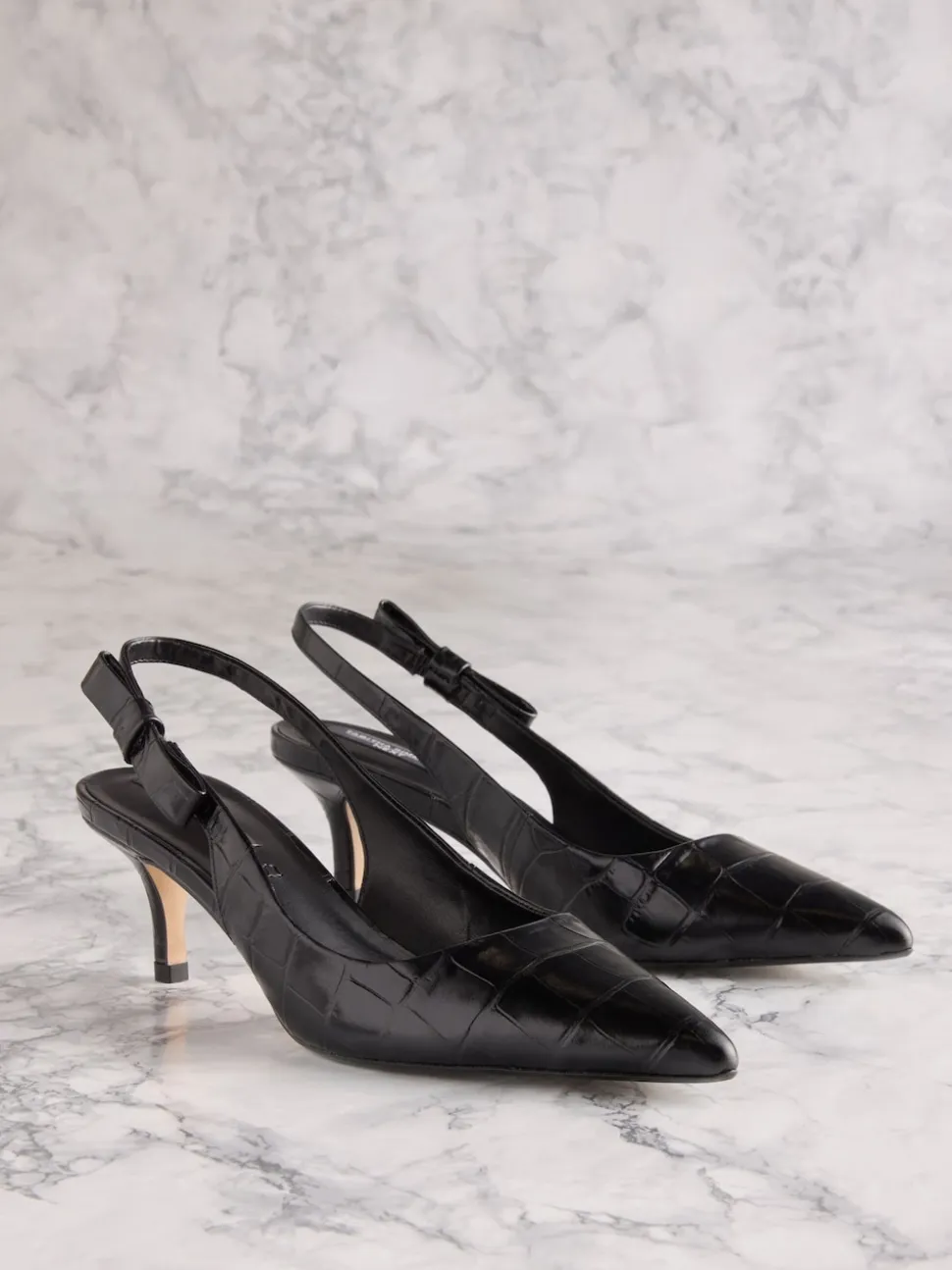 Black Croc Embossed Leather Tabitha Simmons x Next Dela Slingback Point Heels