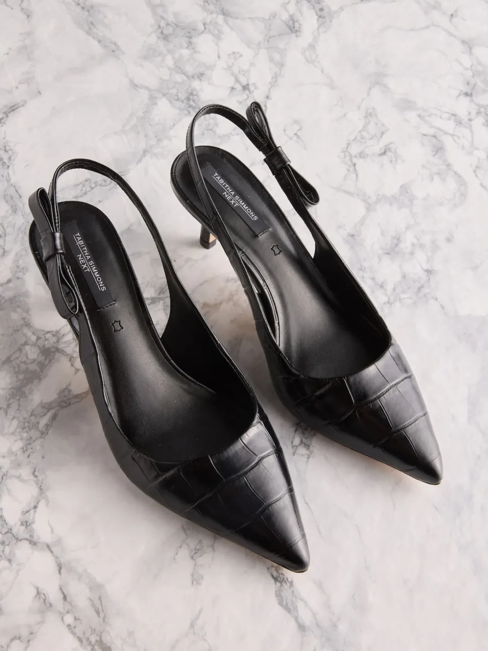 Black Croc Embossed Leather Tabitha Simmons x Next Dela Slingback Point Heels
