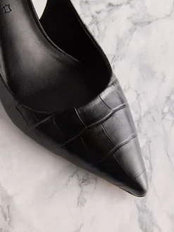 Black Croc Embossed Leather Tabitha Simmons x Next Dela Slingback Point Heels