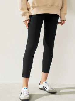Black Cropped Denim Jersey Leggings