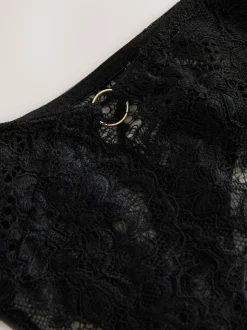 Black Crotchless Thong Lace Knickers