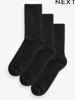 Black Cushion Sole Ribbed Sport Ankle Socks 3 Pack With Arch Support