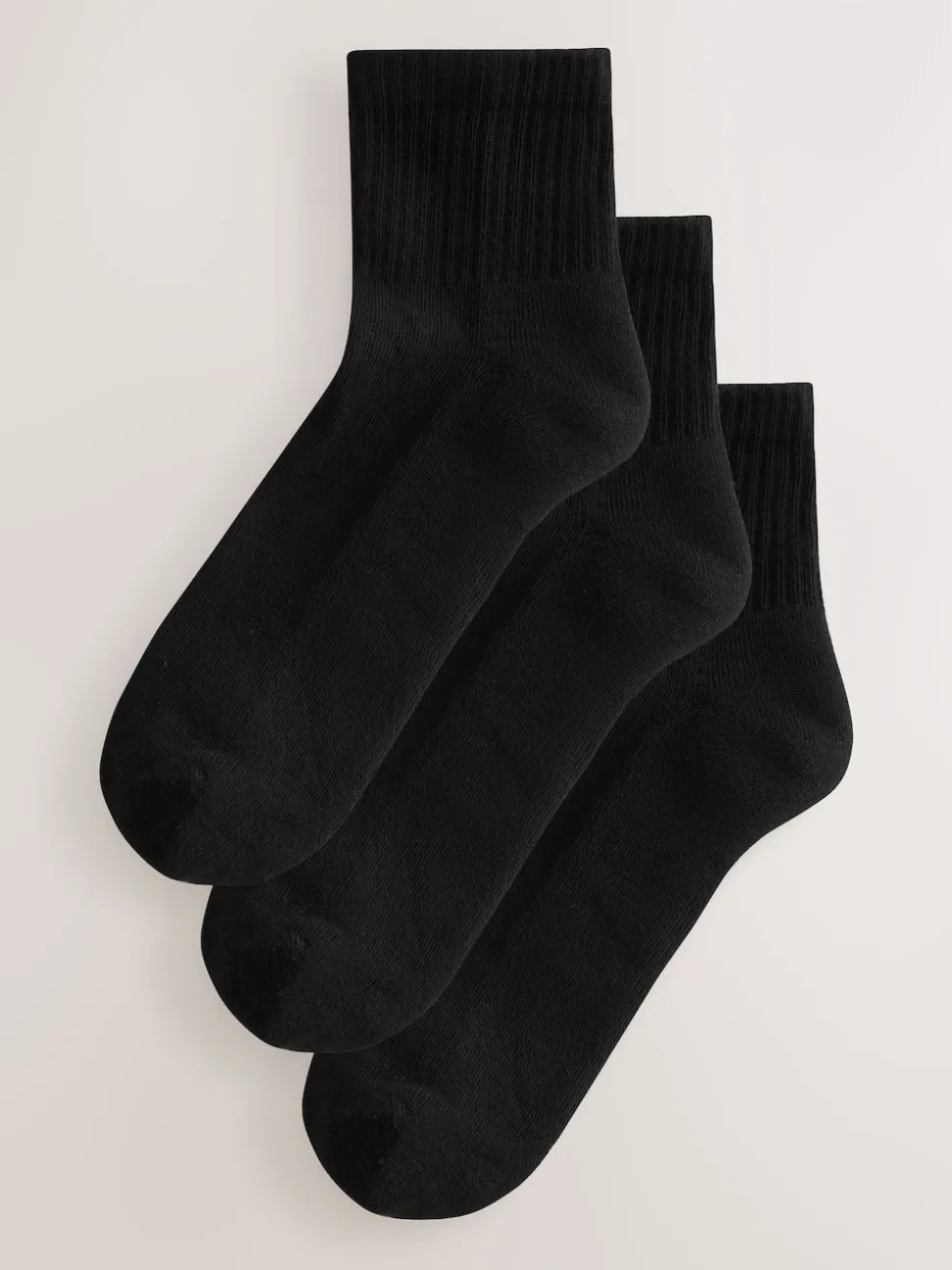 Black Cushion Sole Ribbed Sport Cropped Ankle Socks 3 Pack With Arch Support