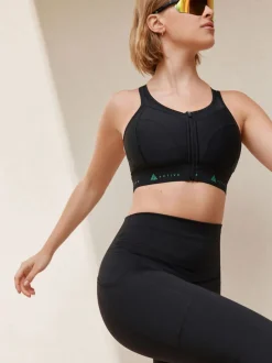Black DD+ Active Sports Zip Front Dry Tech High Impact Bra
