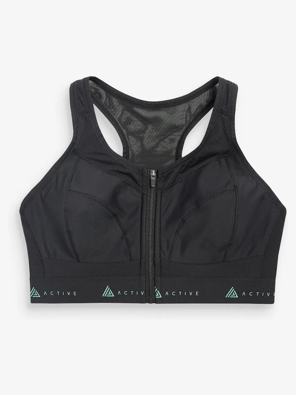 Black DD+ Active Sports Zip Front Dry Tech High Impact Bra