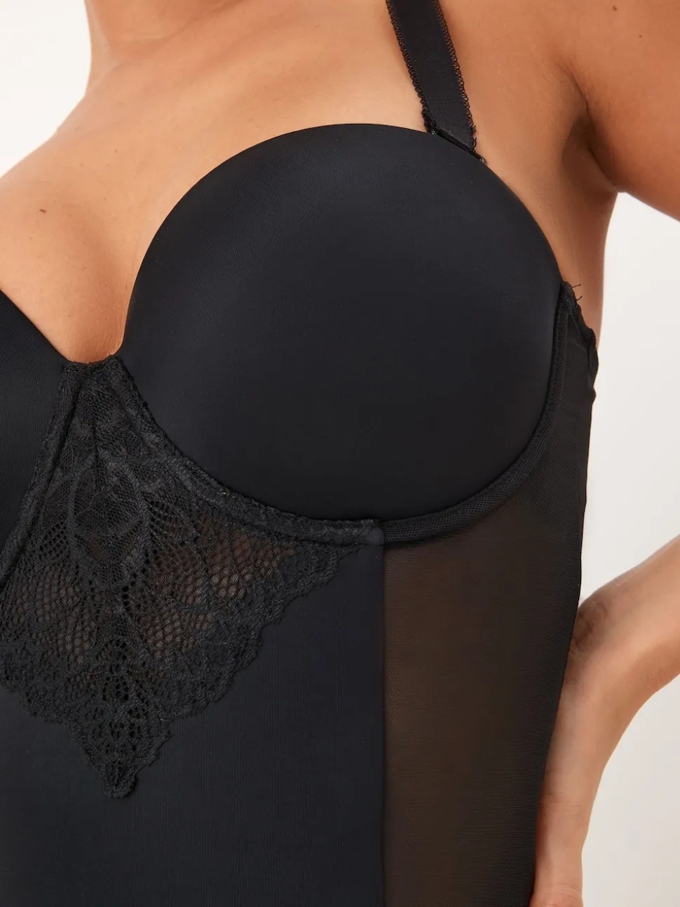 Black DD+ Firm Tummy Control Lightly Padded Lace Slip