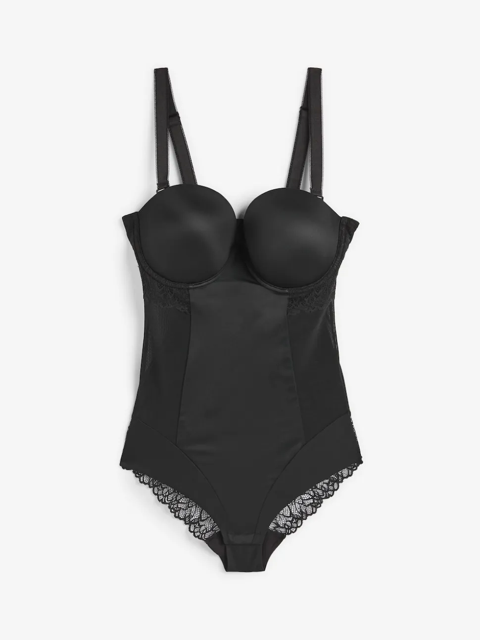 Black DD+ Firm Tummy Control Lightly Padded Lace Body