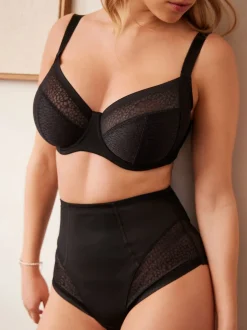 Black DD+ Non Pad Balcony Smoothing Animal Mesh Underwired with Side Support Bra