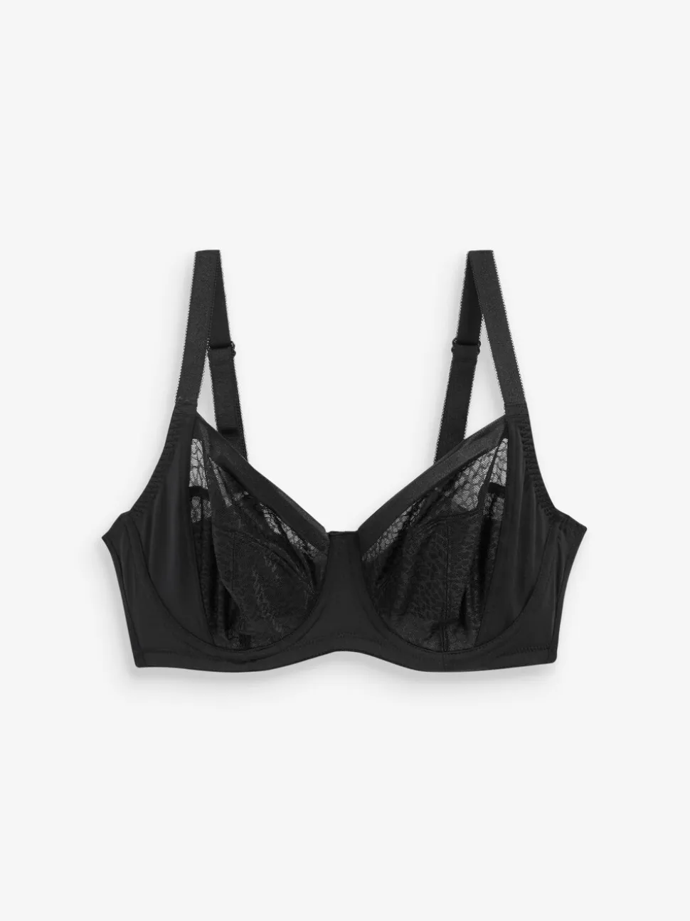 Black DD+ Non Pad Balcony Smoothing Animal Mesh Underwired with Side Support Bra