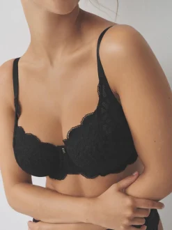 Black DD+ Non Pad Balcony Lace Bra