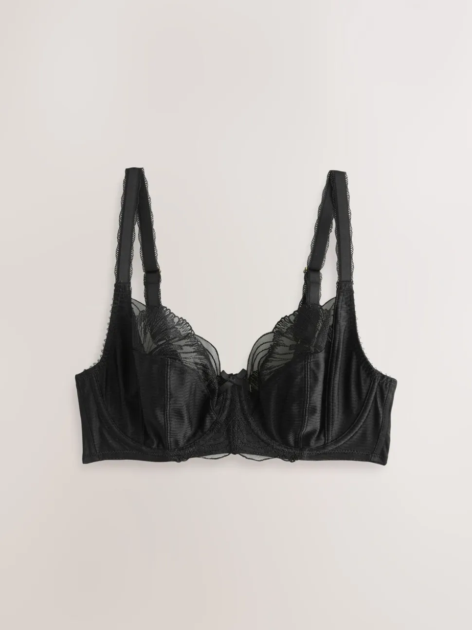 Black DD+ Non Pad Full Cup Side Support Embroidered Bra