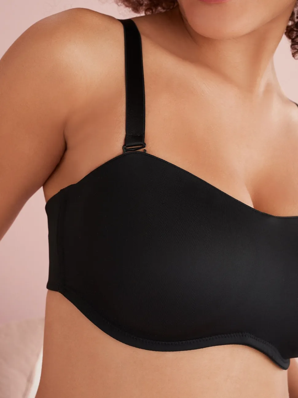 Black DD+ Non Pad Minimise Strapless Bandeau Bra