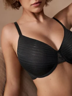 Black DD+ Pad Full Cup DD+ Stripe Spacer Lightweight Padded Full Cup Bra