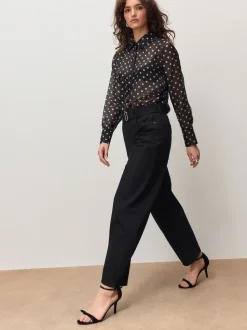 Black Denim Belted Barrel Jeans
