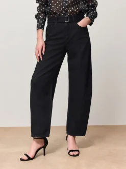 Black Denim Belted Barrel Jeans