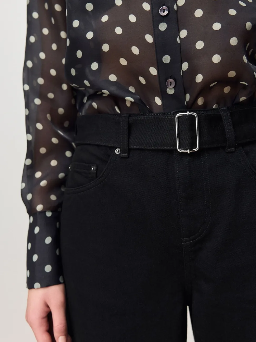 Black Denim Belted Barrel Jeans
