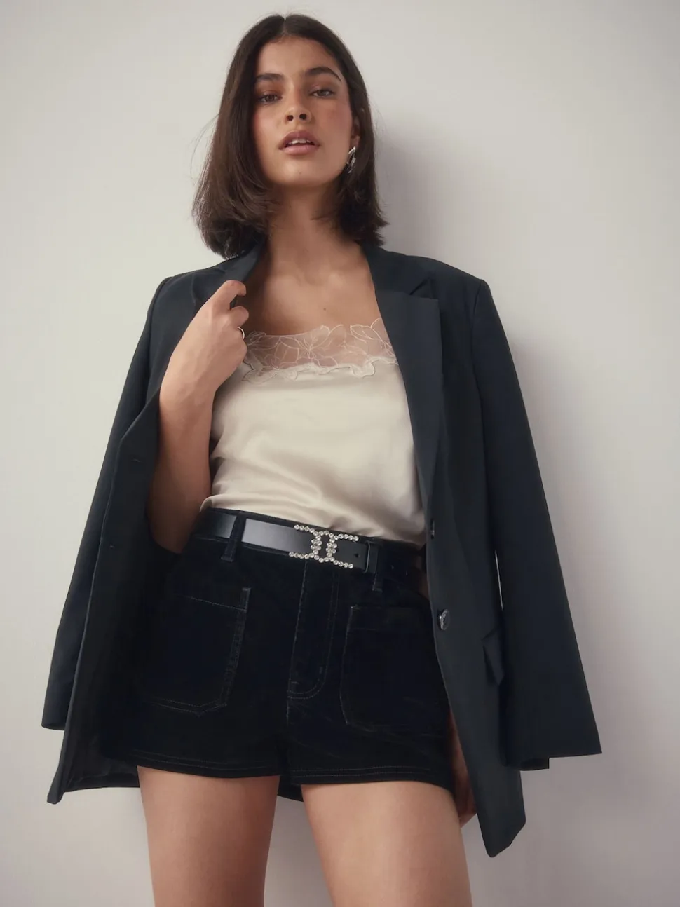 Black Diamante Statement Buckle Regular Leather Belt