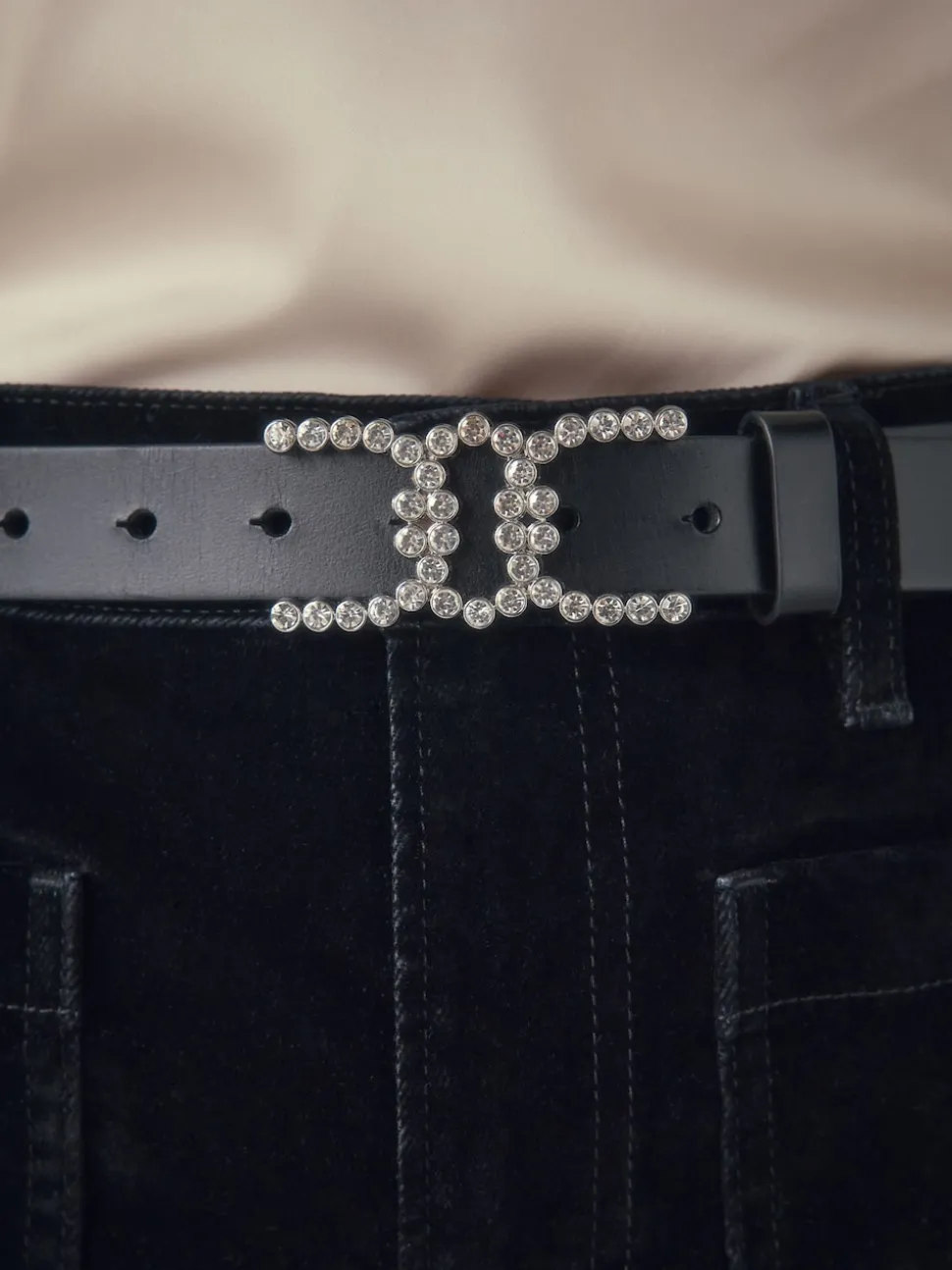 Black Diamante Statement Buckle Regular Leather Belt