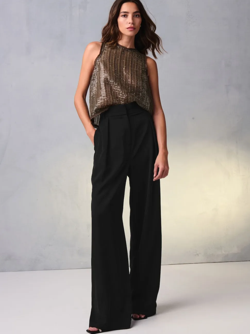 Black Elastic Back Wide Leg Trousers