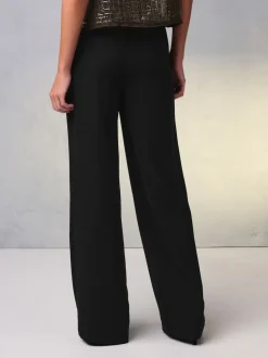 Black Elastic Back Wide Leg Trousers